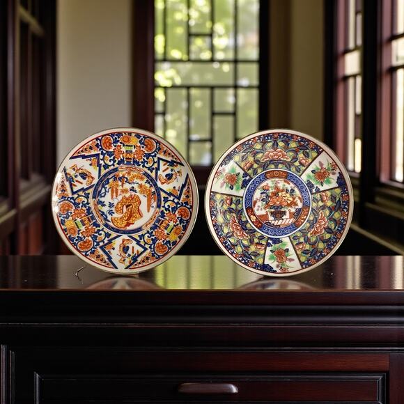 Vintage Japanese Imari Plates-4pc Set-Hand Painted Porcelain-Red Blue Gold-Asian - Picture 12 of 12